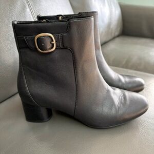 Clarks Black Ankle Boots with Gold Buckle